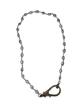 Vanessa Mooney Gray Pearl Link Necklace with Antique Gold Clasp